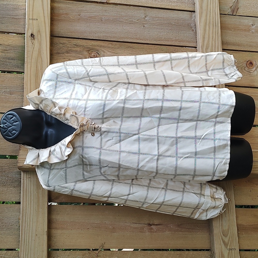Elizabeth McKay Quiet Luxury Ruffle Silk Checked Blouse